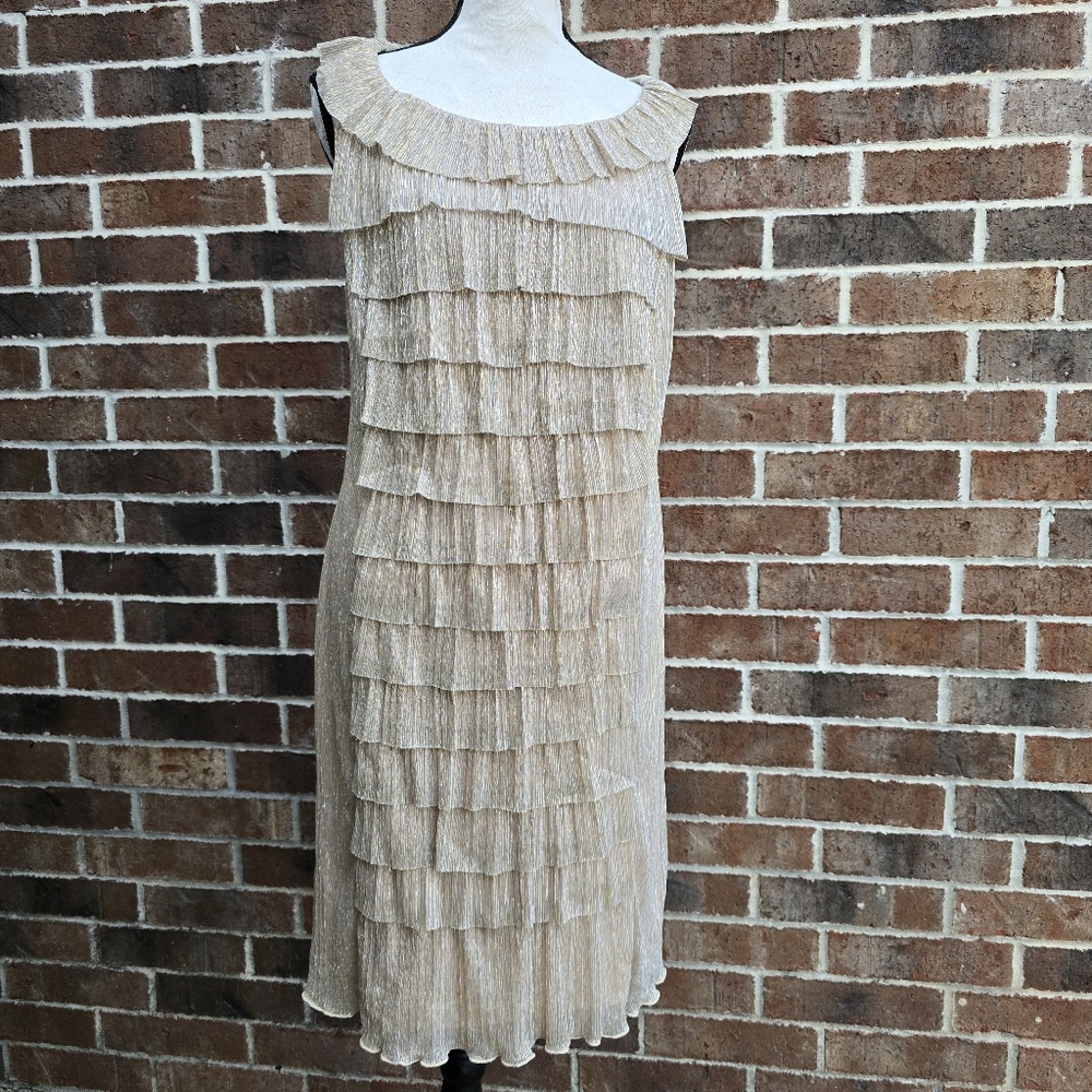 Connected Apparel Gold Layered Midi Dress